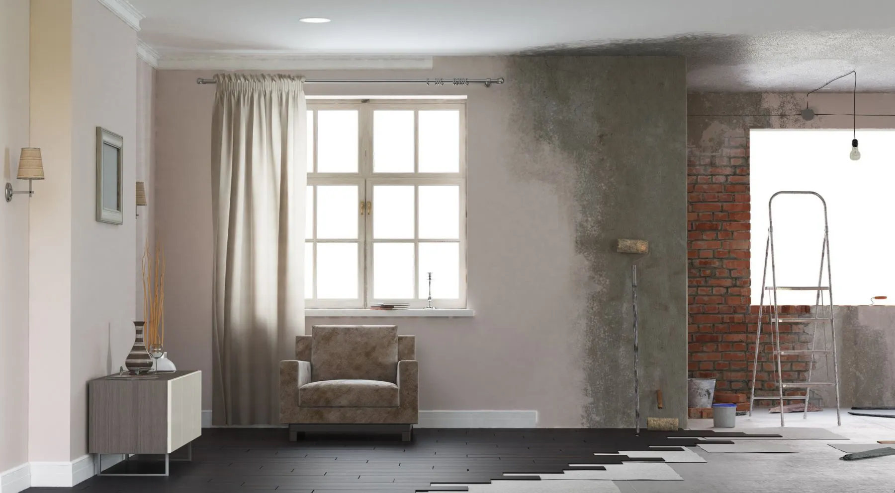 Renovierung des Innenraums. 3D-Rendering